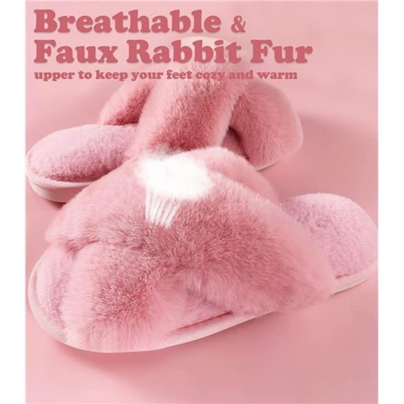 Cross Band Cozy Plush Home Slippers Fluffy Furry Open Toe Shoes Slide Slipper - Picture 3 of 6